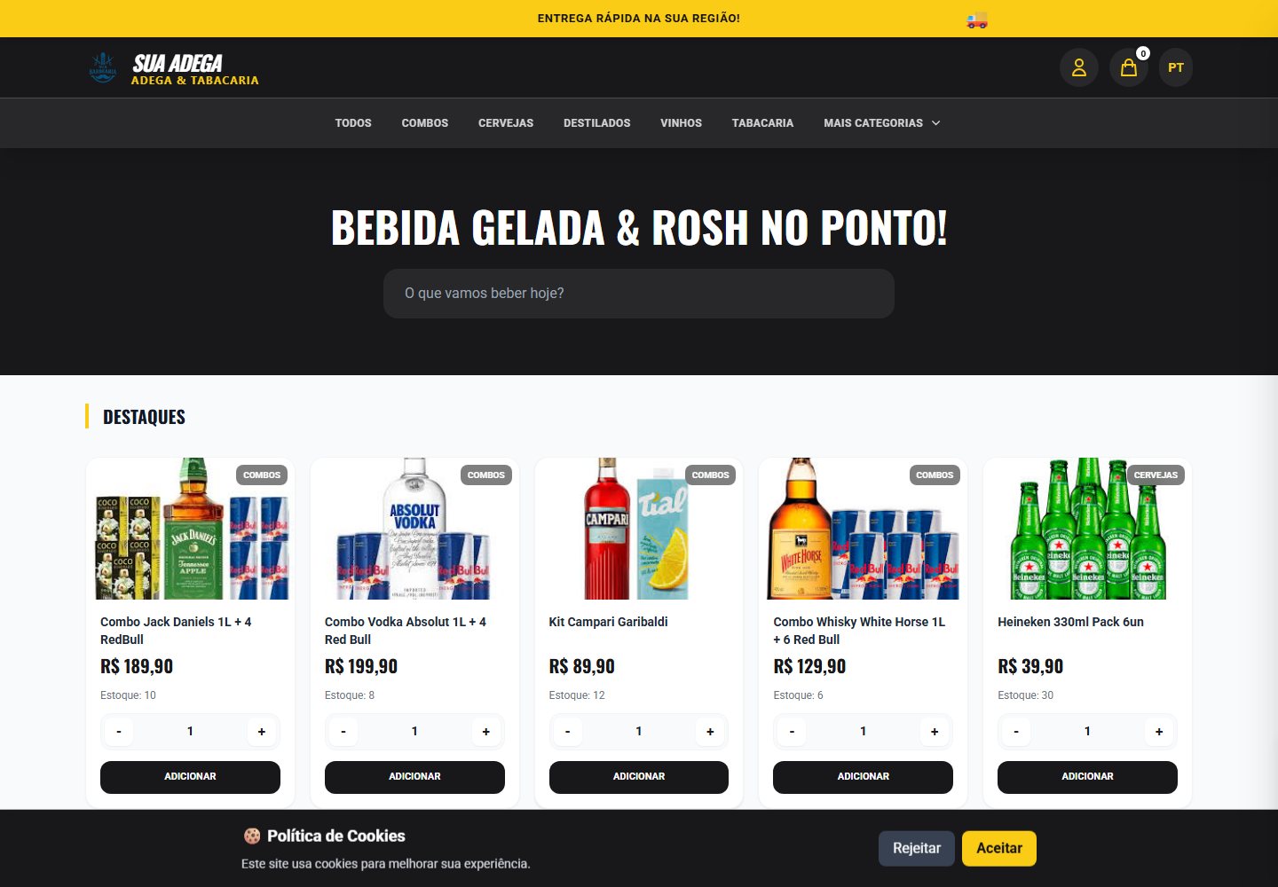 Loja online da plataforma Sua Adega Premium